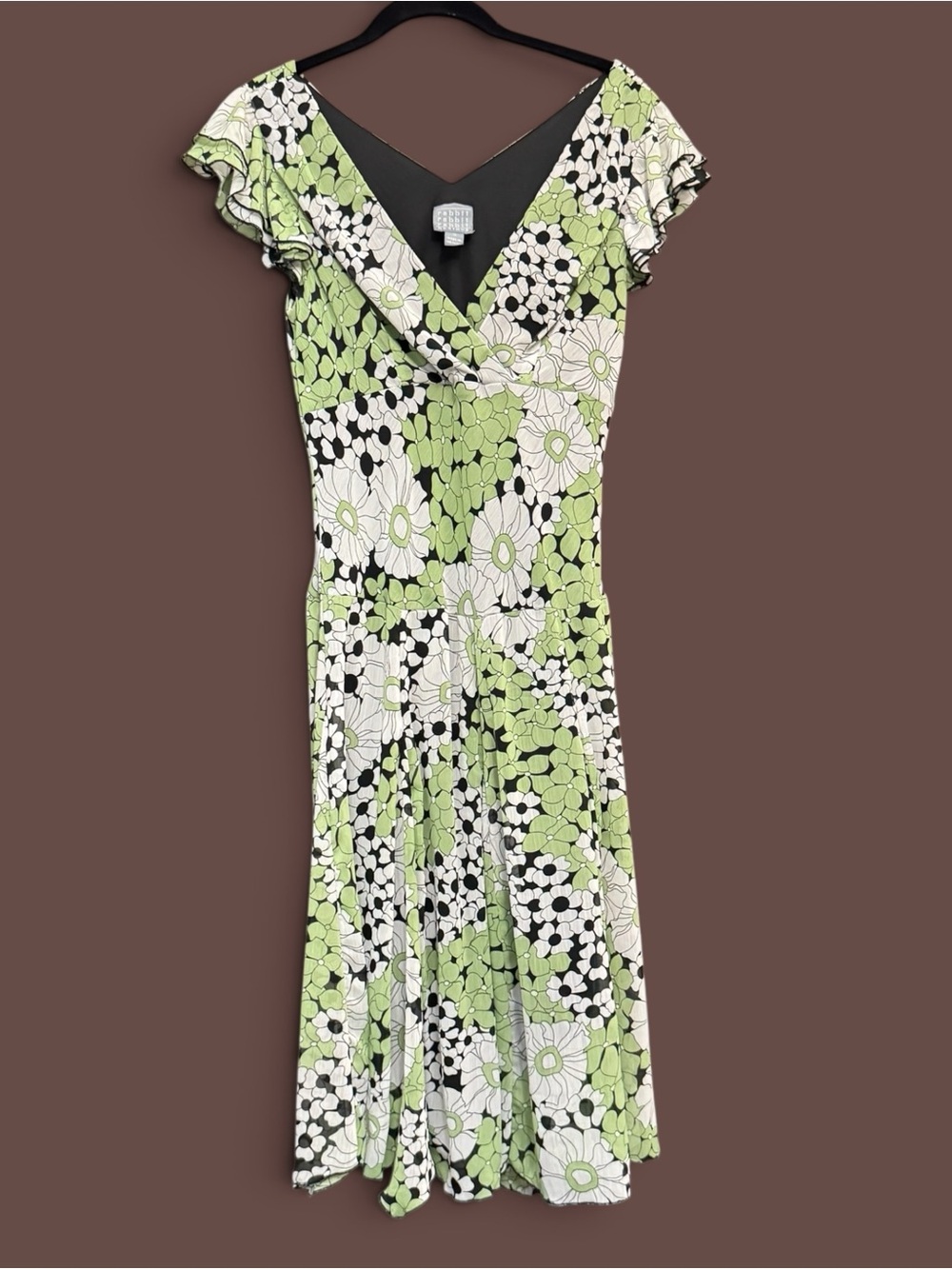 Rabbit Rabbit Rabbit Designs Green Floral Flutter Sleeve Dress Size 10 Retro